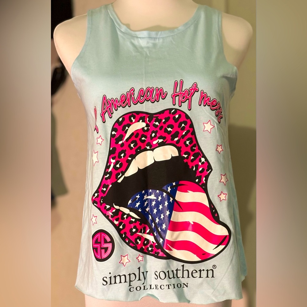 Simply Southern women’s baby blue tank top - Picture 2 of 5